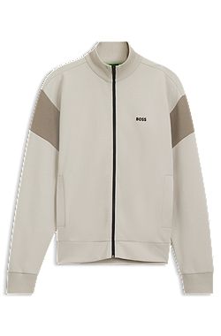Zip-up cotton-blend sweatshirt with contrast inserts