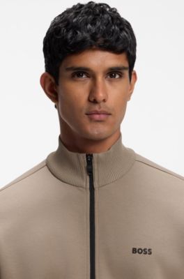 Sweat en coton m&eacute;lang&eacute; &agrave; fermeture &eacute;clair et empi&egrave;cements contrastants, Brun chin&eacute;