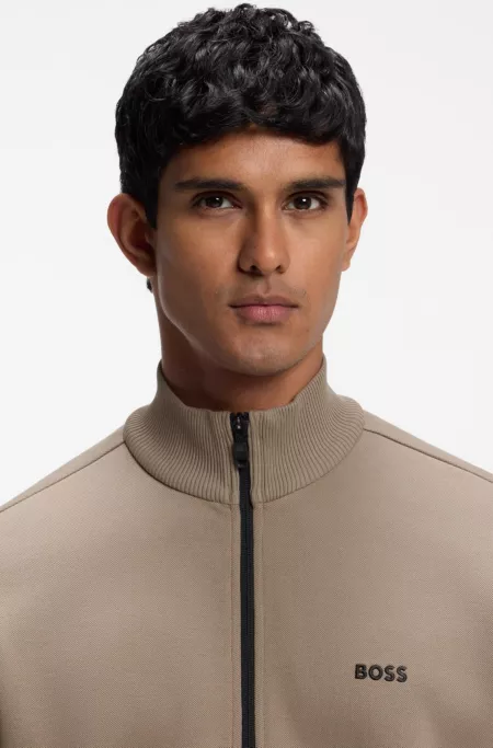 Sweat en coton mélangé à fermeture éclair et empiècements contrastants