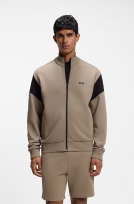 Sweat en coton m&eacute;lang&eacute; &agrave; fermeture &eacute;clair et empi&egrave;cements contrastants, Brun chin&eacute;