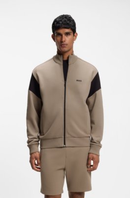 Zip-up cotton-blend sweatshirt with contrast inserts
