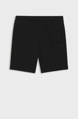 Bermuda in jersey piqu&eacute; di misto cotone con logo ricamato, Nero