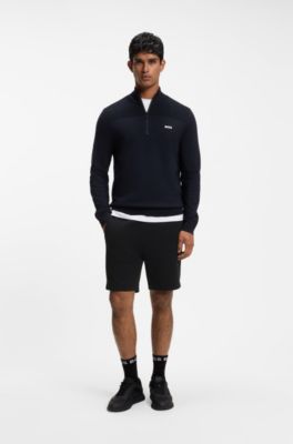 Bermuda in jersey piqu&eacute; di misto cotone con logo ricamato, Nero