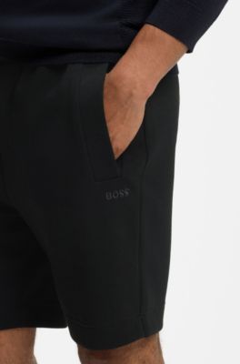 Bermuda in jersey piqu&eacute; di misto cotone con logo ricamato, Nero