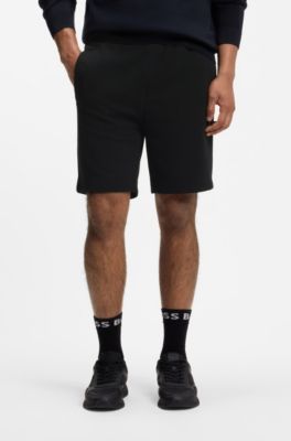 Bermuda in jersey piqu&eacute; di misto cotone con logo ricamato, Nero