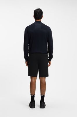 Bermuda in jersey piqu&eacute; di misto cotone con logo ricamato, Nero