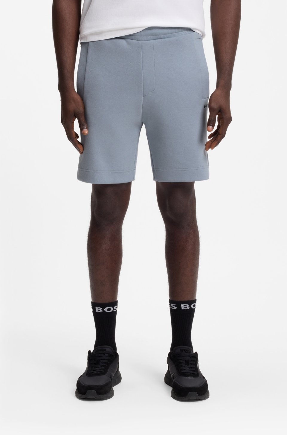 Logo-embroidered shorts in cotton-blend piqué jersey