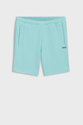 Bermuda in jersey piqu&eacute; di misto cotone con logo ricamato, Celeste