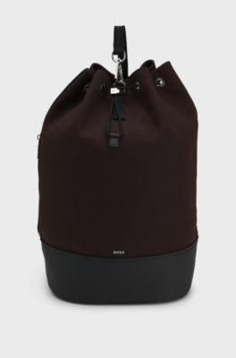 Canvas bucket bag with faux-leather trims, Dark Brown