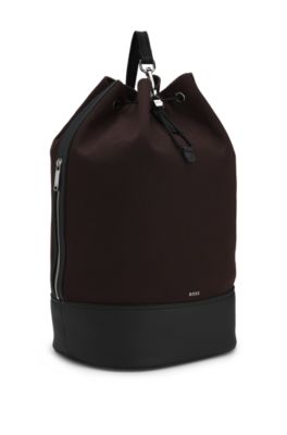 Canvas bucket bag with faux-leather trims, Dark Brown