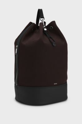 Canvas bucket bag with faux-leather trims, Dark Brown