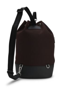 Canvas bucket bag with faux-leather trims, Dark Brown
