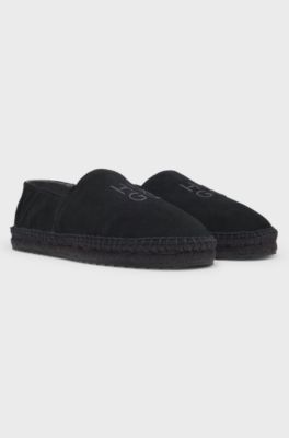 Suede espadrilles with stacked logo, Black