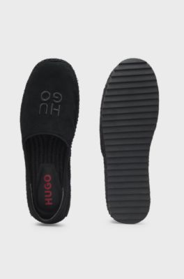 Suede espadrilles with stacked logo, Black