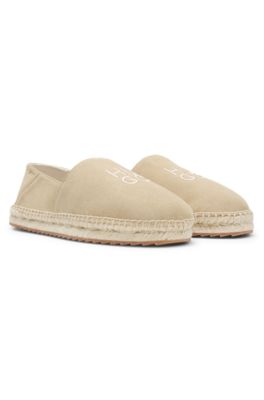 Suede espadrilles with stacked logo, Light Beige
