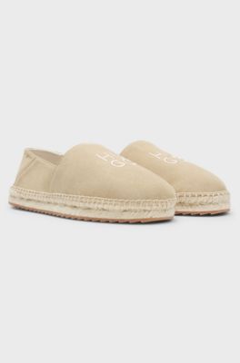 Espadrillas in pelle scamosciata con logo scomposto, Beige chiaro