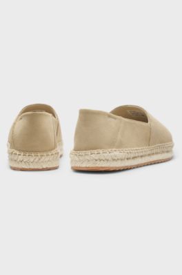 Espadrillas in pelle scamosciata con logo scomposto, Beige chiaro
