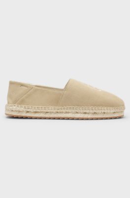 Espadrillas in pelle scamosciata con logo scomposto, Beige chiaro