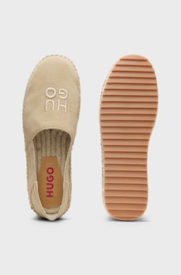 Suede espadrilles with stacked logo, Light Beige
