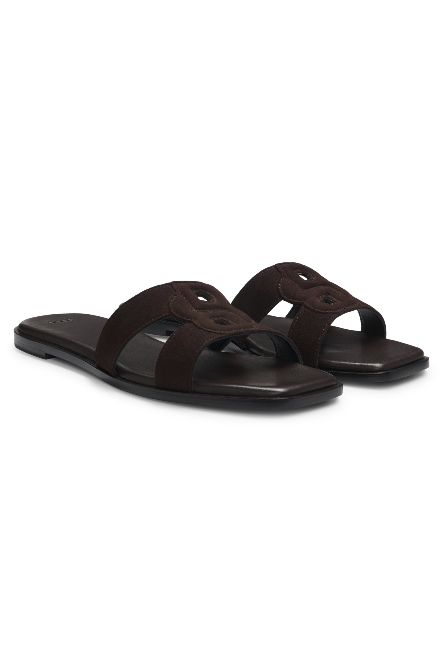 Boss Suede slides with stitched Double B monogram sandaler dam