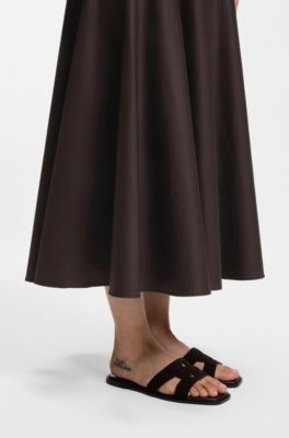 Suede slides with stitched Double B monogram, Dark Brown