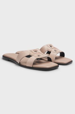 Suede slides with stitched Double B monogram, Light Pink