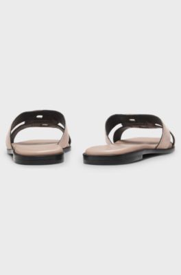 Suede slides with stitched Double B monogram, light pink
