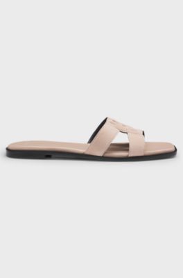 Slippers van su&egrave;de met gestikt Double B-monogram, Lichtroze