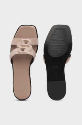 Suede slides with stitched Double B monogram, light pink