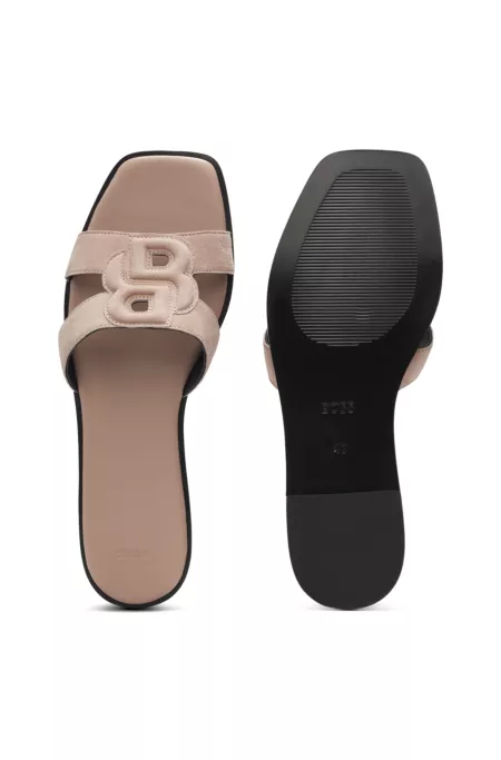 Suede slides with stitched Double B monogram