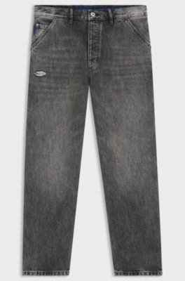Baggy-fit black jeans with carpenter details, Grey