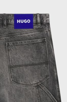 Baggy-fit black jeans with carpenter details, Grey