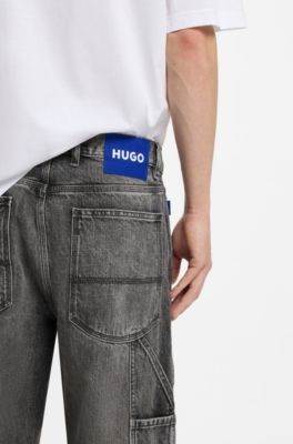 Baggy-fit black jeans with carpenter details, Grey