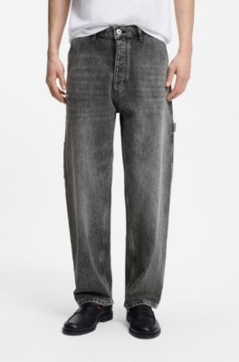 Baggy-fit black jeans with carpenter details, Grey
