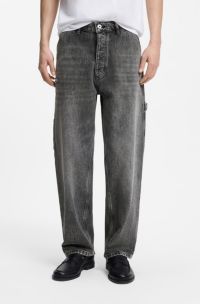 Baggy-fit black jeans with carpenter details, Grey