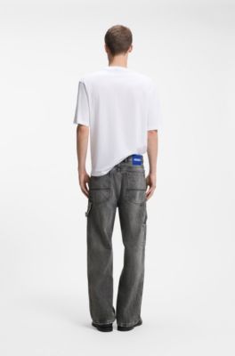 Baggy-fit black jeans with carpenter details, Grey
