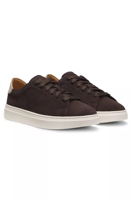 Suede lace-up trainers with Double B monogram