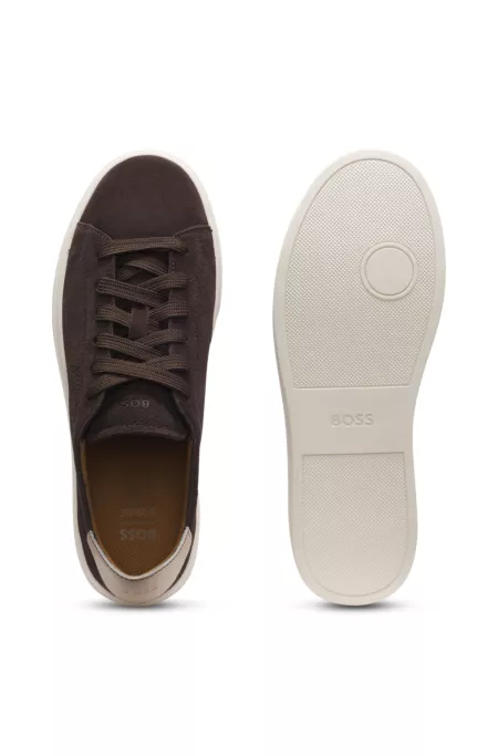 Suede lace-up trainers with Double B monogram