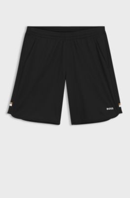 Active Stretch-fabric shorts with mesh pocket bags, Black