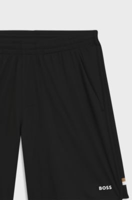Active Stretch-fabric shorts with mesh pocket bags, Black