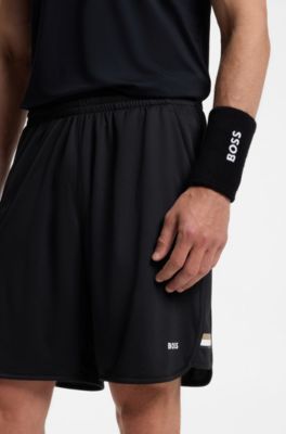 Active Stretch-fabric shorts with mesh pocket bags, Black