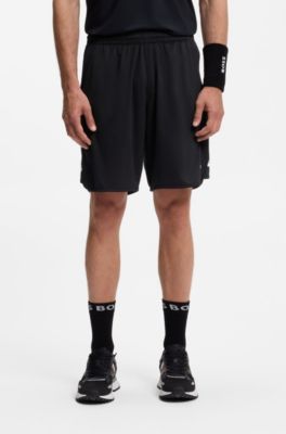 Active Stretch-fabric shorts with mesh pocket bags, Black