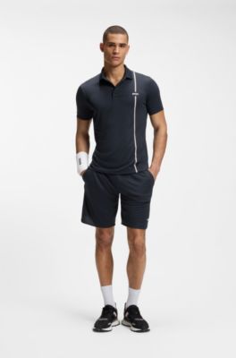 Active Short en tissu stretch avec poches en maille filet, Bleu fonc&eacute;