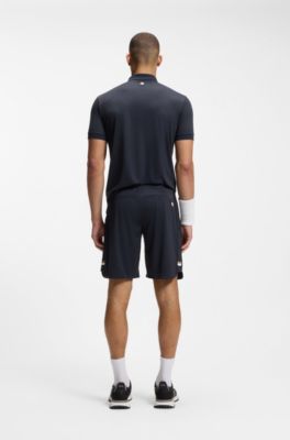 Active Short en tissu stretch avec poches en maille filet, Bleu fonc&eacute;