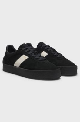 Sneakers in pelle scamosciata con striscia laterale, Nero