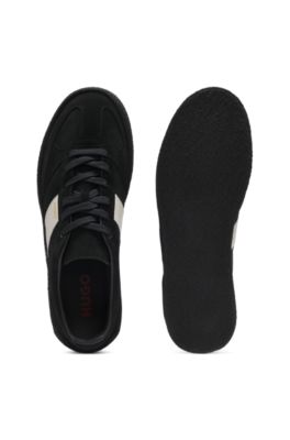 Suede trainers with side stripe, Black