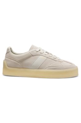 Suede trainers with side stripe, Natural