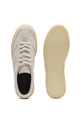 Suede trainers with side stripe, Natural