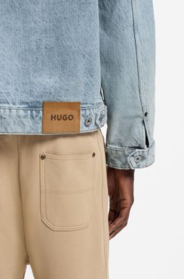 Relaxed-fit cotton jacket with corduroy collar, Light Blue