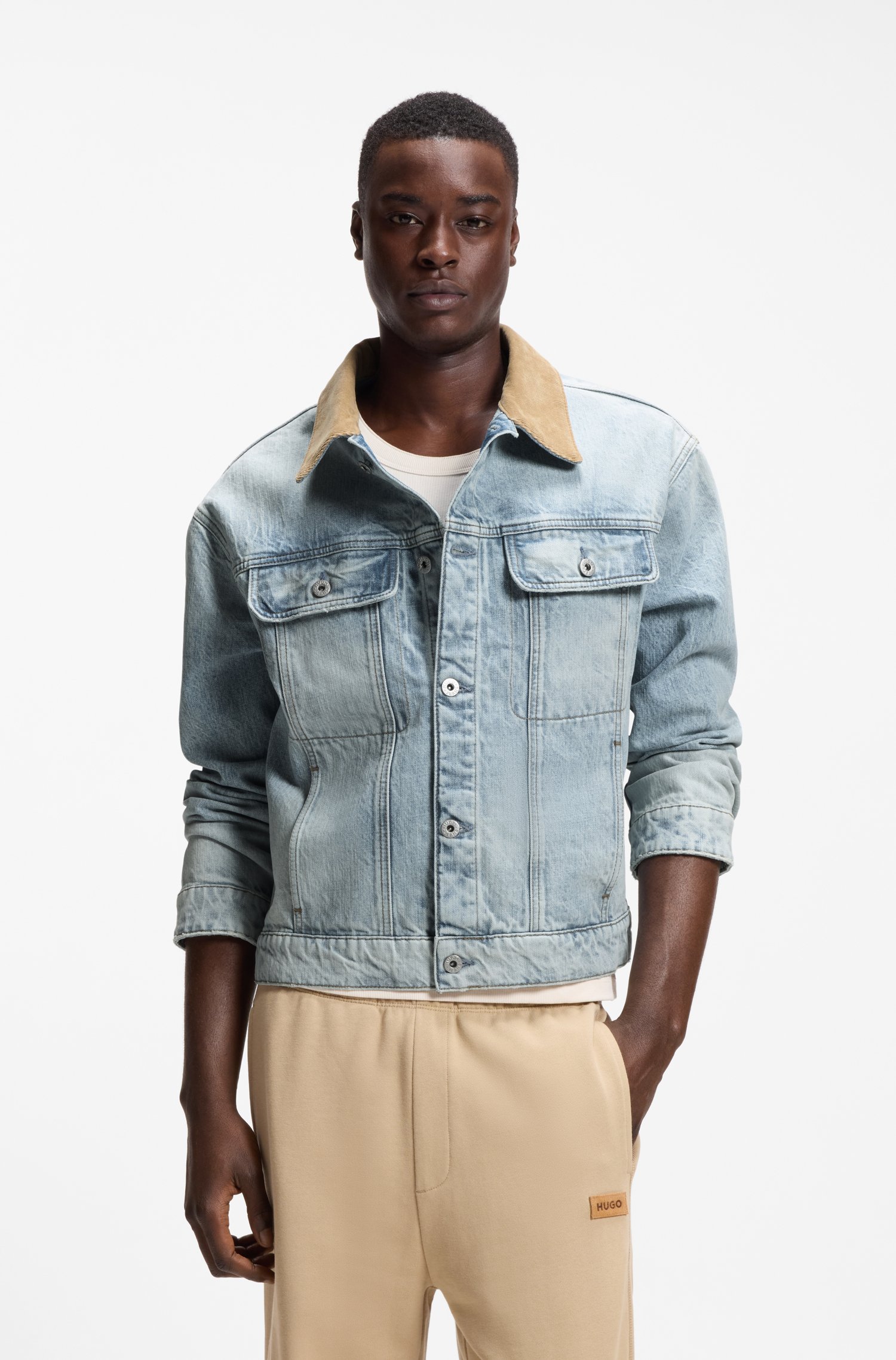 Hugo Relaxed-fit cotton jacket with corduroy collar jackor herr